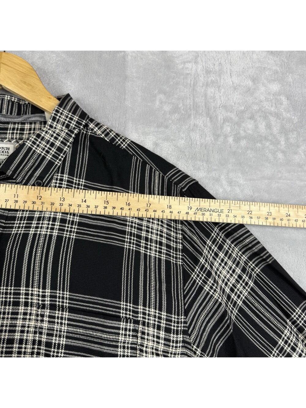 Scotch & Soda Plaid Button Up Shirt Black Beige Men XL Amsterdam Soft Preppy RLX - Picture 8 of 11